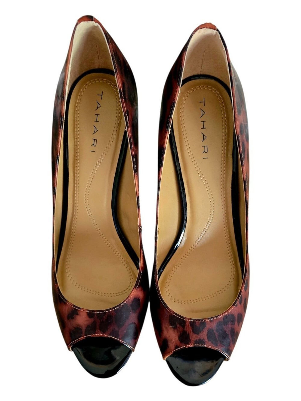 New W/o Box Tahari Leopard-Print Peep Toe Pumps